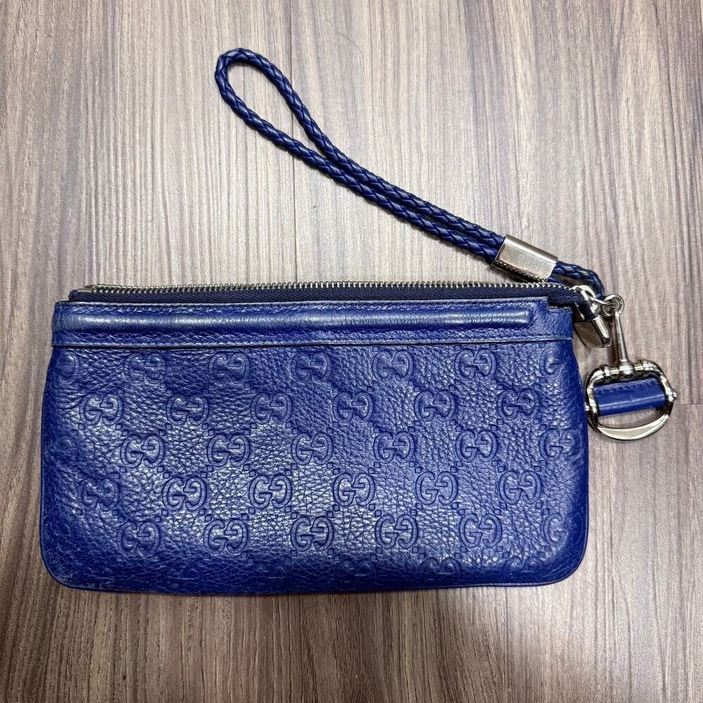 Gucci Blue Microguccissima Leather Horsebit Wristlet Pouch